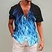 KYKU Flame Bowling Shirts for Men Hawaiian Shirt Tee Button Down with Pockets, Blue Fire, Large