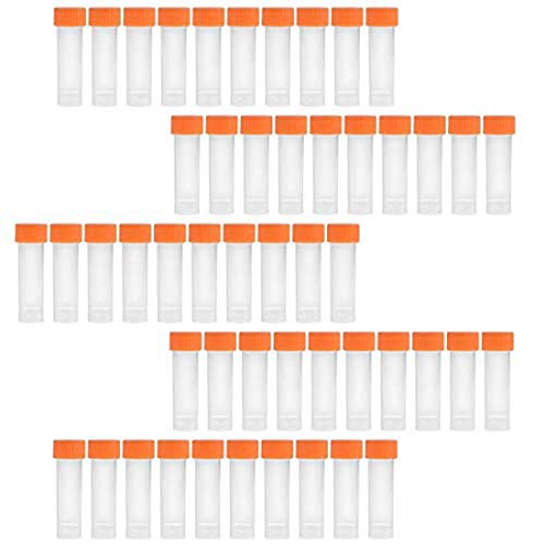 DIY Crafts Pack Of 125 Pc, Clear Color, Plastic Clear Color Graduated Vial Tube with Screw White & Random Caps Refilla (Pack Of 125 Pc, Clear Color)