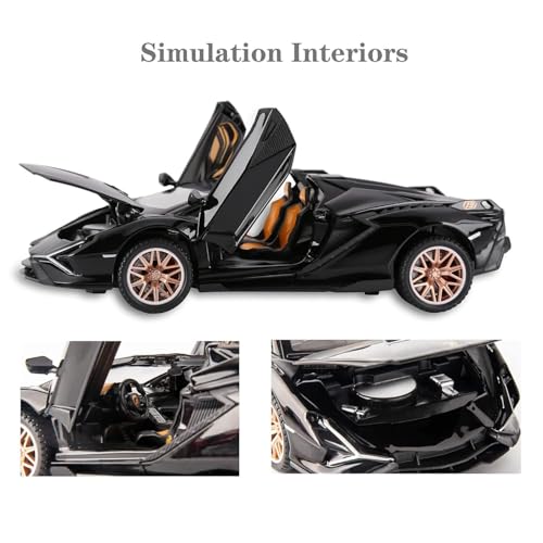 Image of 1:32 Scale Lamborghini Open SIAN Toy Car | Metal Pullback Diecast Car for Kids with Openable Doors, Sound, Light Effects Toy for Car Enthusiasts (Color As Per Available),black