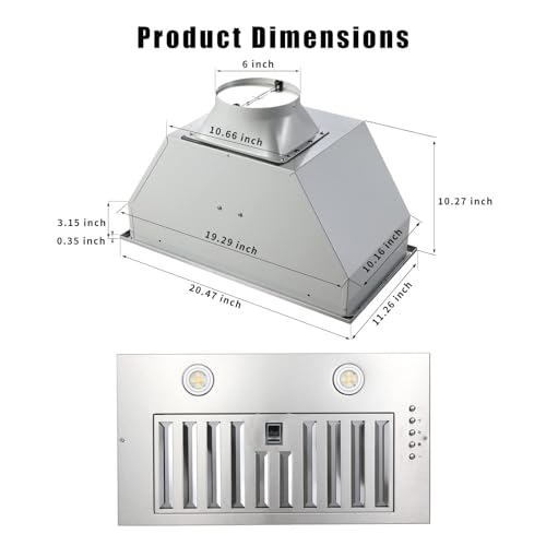 Joeaonz F0652-N Range Hood Insert 20 Inch Stainless Steel 600 Cfm Built-In Mount Kitchen Hood thumb #5