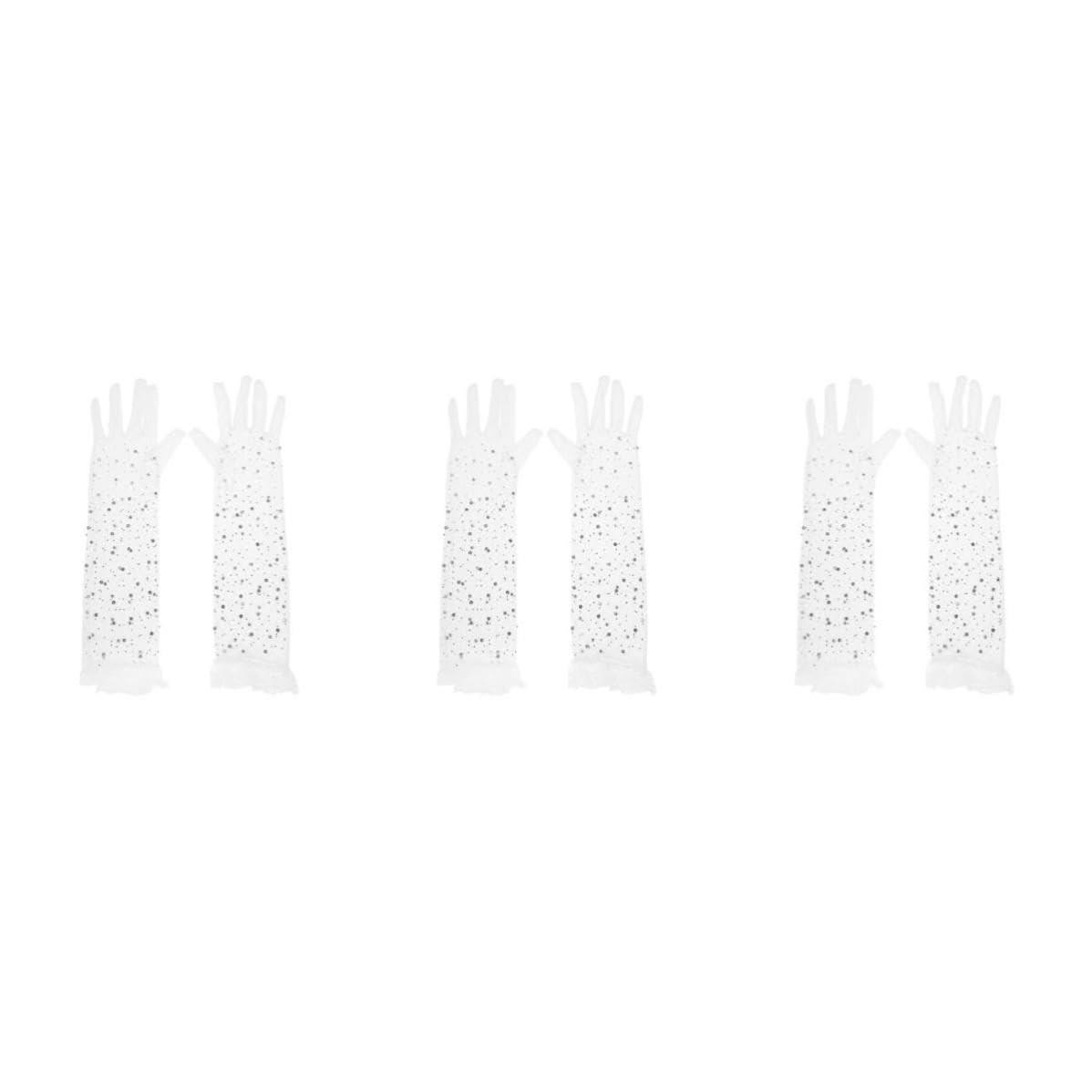 Abaodam 3 Pares Guantes Largos de Encaje Blanco para Mujer Diseño Elegante y Material Transpirable para Bodas y Eventos Formales