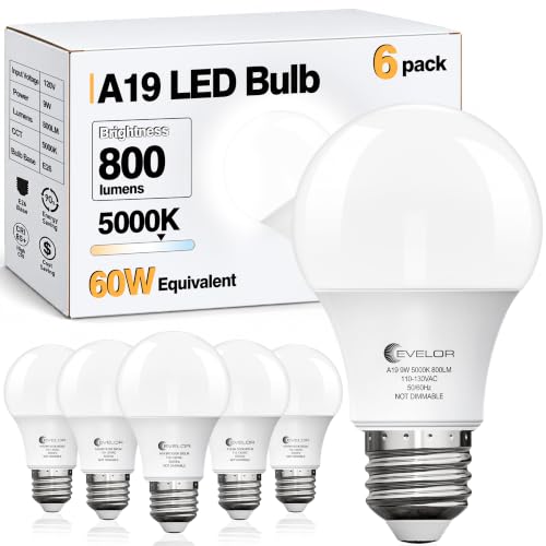 evelor 6-Pack A19 LED Light Bulbs,60 Watt...