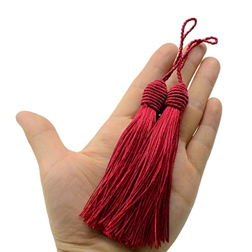 Makhry 20Pcs 15.5Cm/6 Inch Silky Floss Bookmark Tassels With 2-Inch Cord Loop And Small Chinese Knot For Jewelry Making, Souvenir, Bookmarks, Diy Craft Accessory (Wine Red) #TOP4