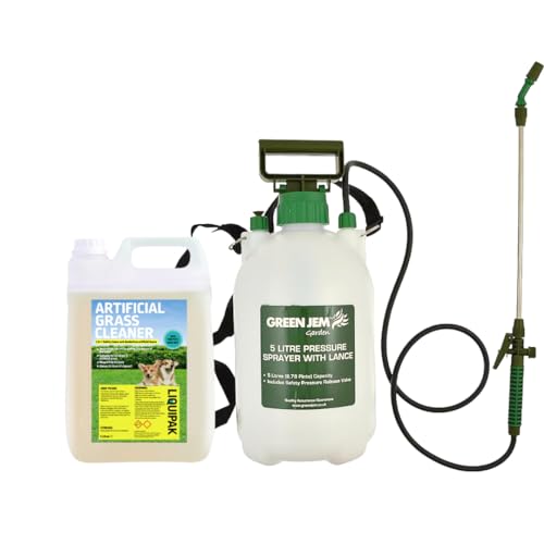 Liquipak Artificial Grass Cleaner & Deodoriser 5L with Pressure Sprayer – Pet & Child Safe Astroturf Cleaner with Fresh Fragrance – Removes Dirt, Odours & Pet Urine – Includes 5L Sprayer with Lance
