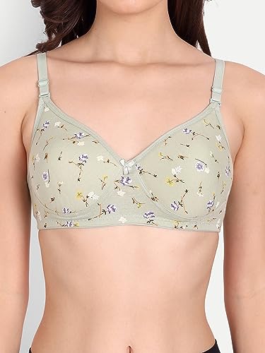 Image of Women Flower Printed Padded Bra - Made of Pure Cotton Full Coverage Non Wired Soft Cup for T-Shirt Saree Dress for Everyday