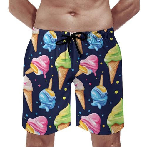 Ice Cream Men's Swim Trunks Quick Dry Board Shorts Hawaiian Beach Shorts With Pocket
