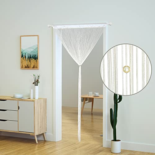 YaoYue Beaded Curtain Door String Curtains for Doorway Tassels Beads Hanging Fringe Hippie Room Divider Window Hallway Entrance Wall Closet Bedroom Privacy Decor (39×79in/100×200cm, Beige) - Image 4