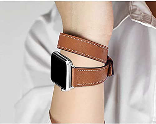 Bracelet Cuir Apple Watch Double Tour Bleu Lin, Le Cadeau Idéal pour Femme iWatch Série 11