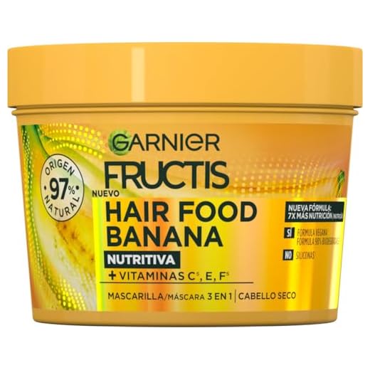 GARNIER Fructis Hair Food Banana Mascarilla 3 en 1 Nutritiva 400 ml para Cabello Seco