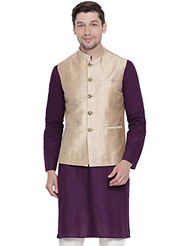 Image of VASTRAMAY Men's Beige Cotton Blend Ethnic Jacket