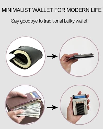 Money Clip for Men Wallet Slim Carbon Fiber Wallet Clip Stainless Steel Credit Business Card Minimalist Card Holder 2in1-Bright Black3