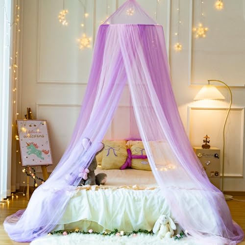 Wnqou Pink Purple Bed Canopy for Girls,Princess Hanging Netting for Kids Bed Room Decor Mosquito Net for Baby Crib, Twin to King Size Bed