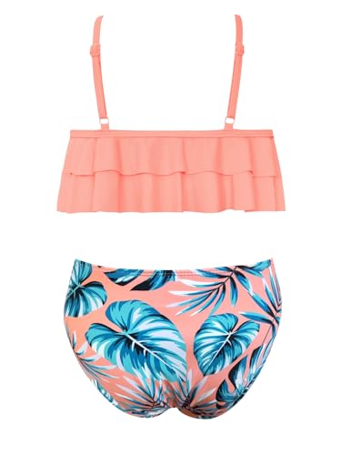 Image of SHEKINI Girls Floral Print Bathing Suits Ruffle Flounce Two Piece Swimsuits