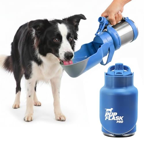 PupFlask Pro Dog Water Bottle | 30 or 50 OZ Double Wall Insulated Stainless Steel | Built-In Flip Cup Bowl | Leak Proof Cap | 24+ Hour Cold Water | Small & Large Dogs | Portable Pet Hydration Bottle