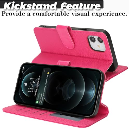 Coque iPhone 12/12 Pro en cuir véritable rose rouge chic - 5