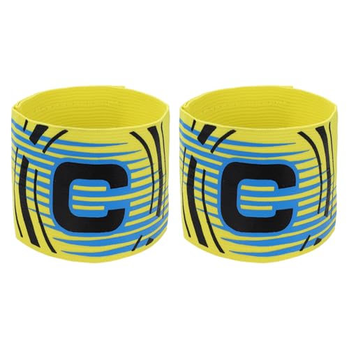 YELARXI Captain Arm Bands for Soccer, Soccer Captain C Armband, Modern Arc Elastic Protective Arm Badge Adjustable Player Bands Fitting for (Adult/Football) 2 Pcs & Yellow
