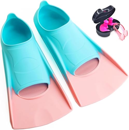 Nagiee Schwimm Flossen, Bequeme Silikon Flossen für Bahnen Schwimmen & Training, Kurze Schwimmflossen mit Netztasche, Schwimmausrüstung für Kinder, Jugendliche, Erwachsene, Frauen und Männer