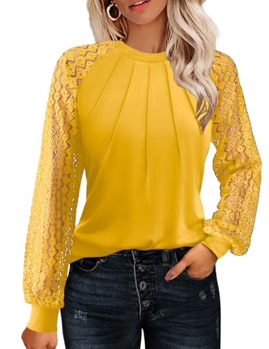 Image of HOTOUCH Women's Lace Long Sleeve Spring Dressy Casual Business Work Trendy Shirts