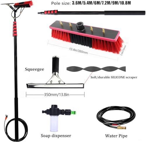 Teles Cepillo (3,6-6 m) para limpieza de paneles solares, patios, techos y ventanas - Cabezal de cepillo de 55 cm para un mantenimiento eficiente de sistemas solares