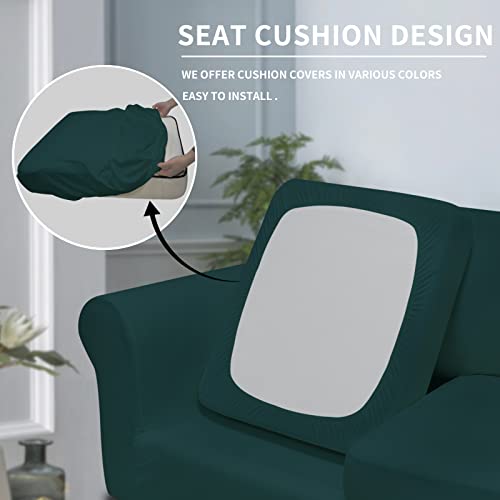 Image of Easy-Going 3 Pieces Stretch Loveseat Couch Cover for 2 Cushion Washable | Sofa Slipcover for Stretch 2 Separate Sectional Cushion Couch - Furniture Protector for Pets, Kids Deep Teal