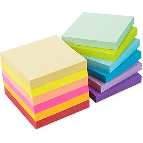 12 Sticky Note Pads, 76 x 76 mm Memo - 12 Assorted Colored Notes with Strong Adhesion for Home School Office, 1200 Sheets Notepads Cover