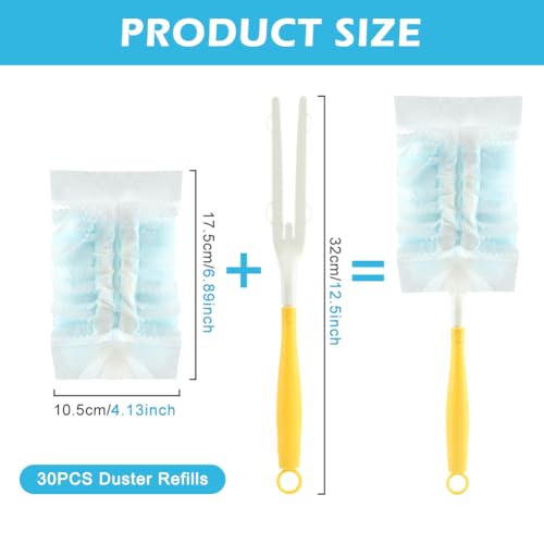 Image of 30 Count Duster Refill, 180 Dusters Heavy Duty Refills, Multi-Surface Duster Electrostatic Replacement Head Detachable Handle, Disposable Duster Heads for Home Office Furniture(Yellow)