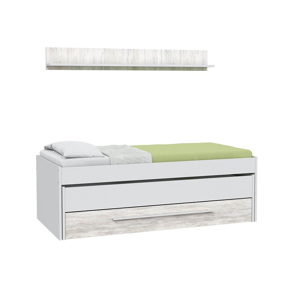 Habitdesign Cama Nido Juvenil 2 Camas Cajon Estante Infantil Blanco 199x96x65 cm