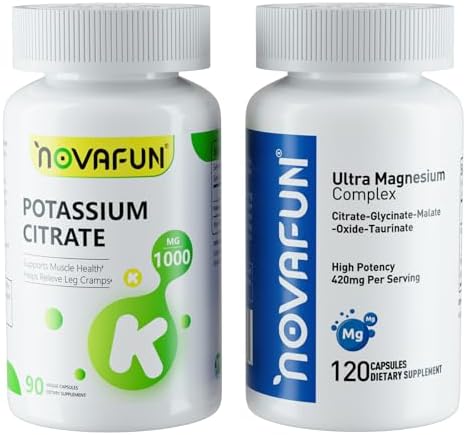Novafun Potassium Citrate 1000mg & Magnesium Complex Supplement with 420mg Magnesium, Supplement Bundle for Support Heart, Muscle, Nerve, Bone Health