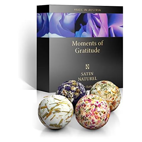 4 BIO Badebomben Vegan - Muttertagsgeschenk - Badekugeln in Geschenkbox als Badezusatz für Frauen - Entspannung, ätherische Öle - Geschenke für Frauen - Geburtstagsgeschenk für Frauen - Bath Bombs Cover