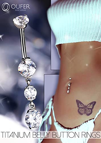 OUFER Titanium Belly Button Rings, Belly Button Rings Dangling, 14G Belly Piercing Jewelry, Internally Thread Clear CZ Belly Rings for Women Men2