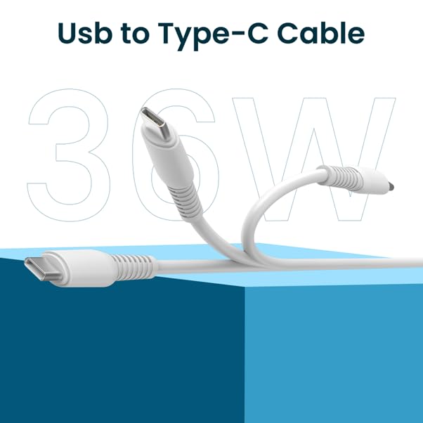 Image of UTRAX 36W USB-A to Type-C Fast Charge & Data Sync USB C Cable, Durable PVC Charging Cord for Android Smartphones, Tablets & Type-C Devices, 180 Days Warranty (White, 100, Centimeters)