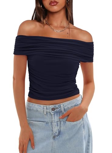 Darong Women's Sexy Crop Top Short Sleeve Off Shoulder Going Out