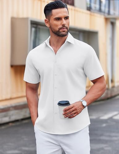 COOFANDY Men's Casual Short Sleeve Button Down Shirts Untucked Dress Shirts Wrinkle Free Summer Wedding Shirts Solid2