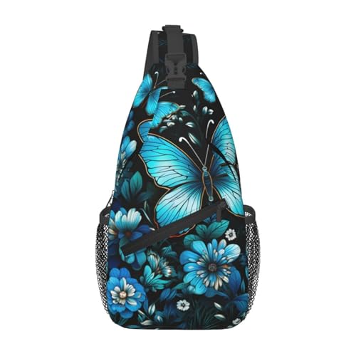 Bolso tipo bandolera con estampado azul y mariposas miniatura 1