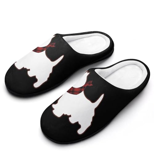 Scottie Dog Soft Warm Cotton Slippers for Women Flannel Home Shoes House Shoes Non-Slip Washable 11-12（42-43）