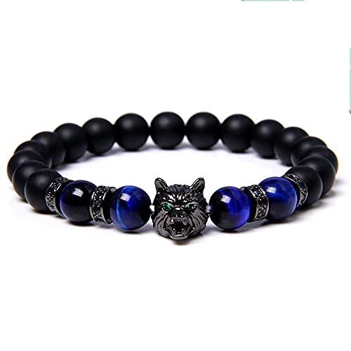 HowLoo Stone Bead Bracelet Save A Wolf Bracelet, Wolf Head Lava Bracelet Energy Stone Beaded Bracelet Charm Healing Crystal Stress Relief Anti Anxiety Energy Stone Beaded Bracelet (A)