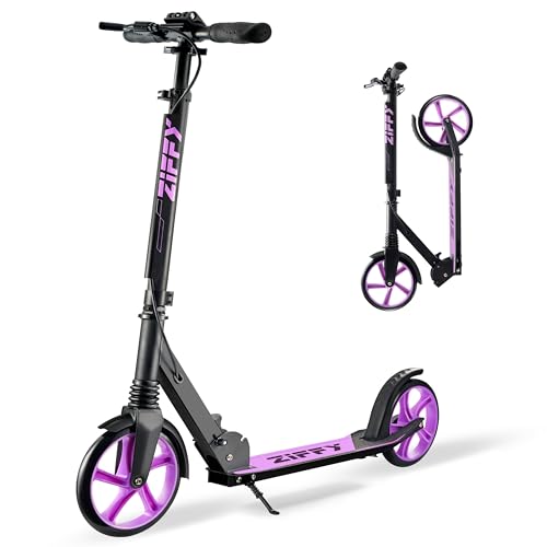 ZIFFY Kinder-Tretroller 6–12 Jahre 200-mm Räder, ABEC-9, Federung | Faltbarer Aluminiumrahmen, Höhenverstellbarer Lenker 79–106 cm, Handbremse für mehr Sicherheit, Tragkraft bis 118 kg, Violett, ZIFFY Kinder-Tretroller 6–12 Jahre 200-mm Räder, ABEC-9, Federung | Faltbarer Aluminiumrahmen, Höhenverstellbarer Lenker 79–106 cm, Handbremse für mehr Sicherheit, Tragkraft bis 118 kg, Violett,