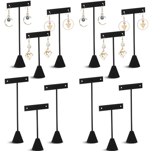 Marsui 12 Pcs Earring Display Set Earring T Bar Display Earring Holders with 3 Heights Earrings Display Stand for Jewelry (Black)