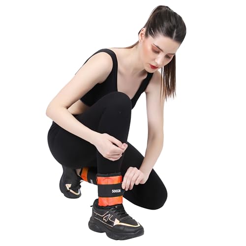 Image of De Jure Fitness Adjustable Ankle & Wrist Weights Pair (1KG x 2) for Men & Women | Strength Training, Walking, Running, Workout, Yoga | Comfortable, Durable | Orange - 2KG