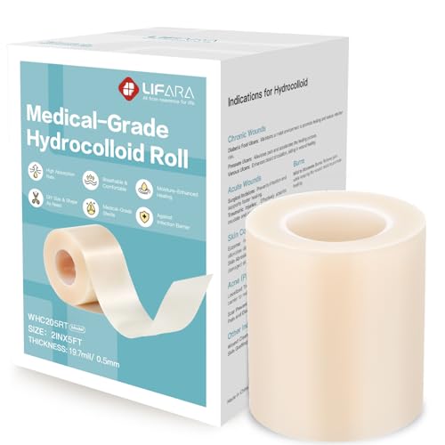 Image of LIFARA Hydrocolloid Roll for Wound Care - Cut-to-Size, Extra Large Hydrocolloid Patch Bandages with Self-Adhesive, Waterproof, First Aid Kit Essential (2in*5ft, 19.7mils / 0.5mm Thickness)