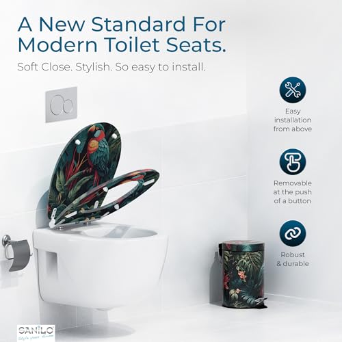 Image of Sanilo Wooden Toilet Seat with Quick Release & Soft Close [ROUND] - Decorative & Slow Close Molded Wood Seat - With One Click for Easy Installation & Cleaning - With Adjustable Fit (Exotic)