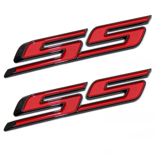 Image of 2Pcs Slant SS Emblems Side Car Badge Decal Compatible with Chevy Camaro Impala Malibu Holden 2010-2026 (Black Red)