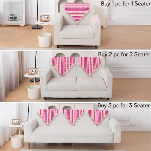 Image of HOKIPO 'Artisan Boho Series' Sofa Backrest Cover with Tassel | 450 GSM Thick Cotton Acrylic Jacquard Fabric Backrest Mat, Size 55x80 cm, Fuchsia Pink (IN-900-A5)