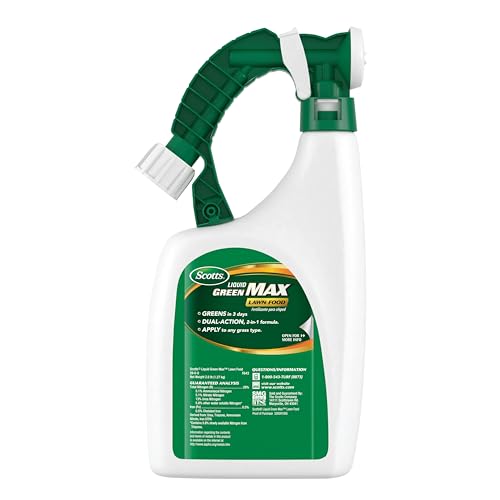 Scotts Liquid Green Max Lawn Food: 2,000 sq. ft., 2-in-1 Fertilizer and Iron Supplement, Use on Any Grass Type, 32 oz.