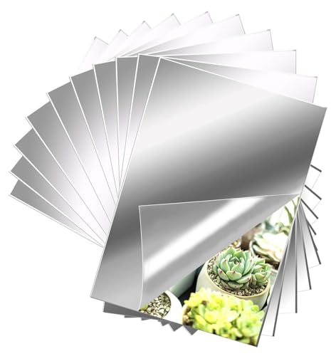 EONAZE 10 stuks frameloze wandspiegels, wanddecoratie, acryl, decoratieve spiegel, zelfklevende muurstickers, kleefspiegel, flexibel, niet glas, doe-het-zelf spiegeltegels, 15 x 23 cm