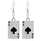 JNONL Sparkly Crystal Sliver Spades A Ace Playing Card Hook Earrings Creative Geometry Rectangle Poker Dangle Drop Earrings For Women Gambling Casino Jewelry Gift (Small Spade A)