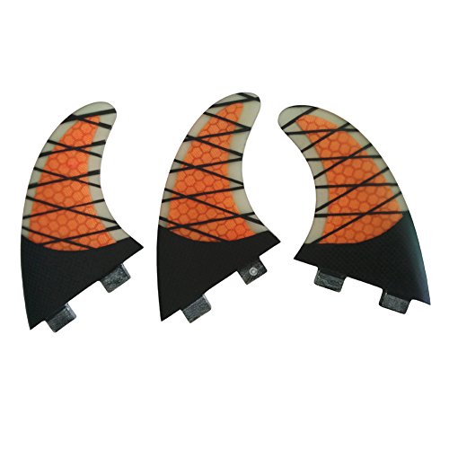 UPSURF Tabla de Surf Tri FCS Aletas G5 Fibra de Vidrio Carbón+Panal Thruster Set Tabla de Surf Aletas (FCS Orange G5)