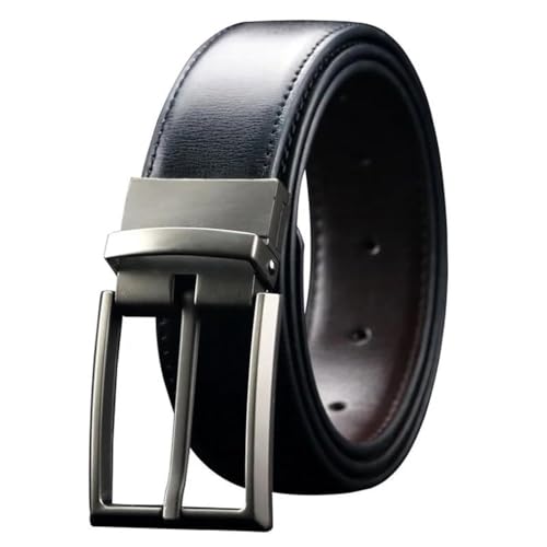 Men's Reversible Leather Dress Belt Metal Pin Rotated Buckle Fashion Male Waistband2