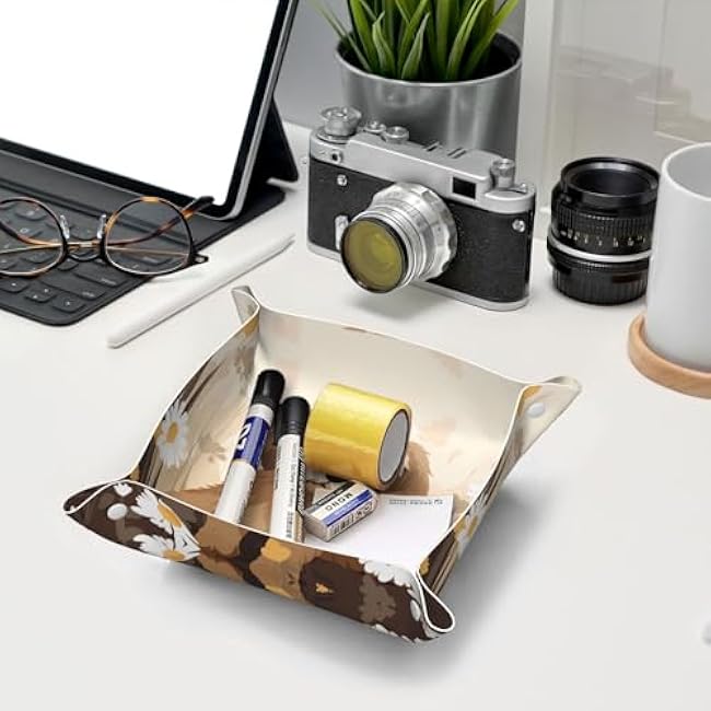 Puppy in The Flowers Small Personalized Leather Storage Tray, Desktop Storage Box, Optimized Space Management