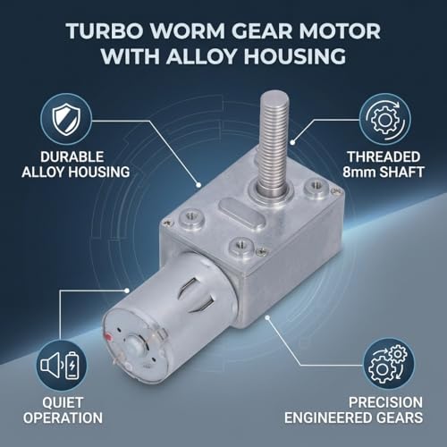 Schneckengetriebemotor mit Selbsthemmung DC12V 90RPM Zinklegierung 8x33mm Gewindewelle für DIY Roboter Drehtisch Motorgetriebe Hochleistungs